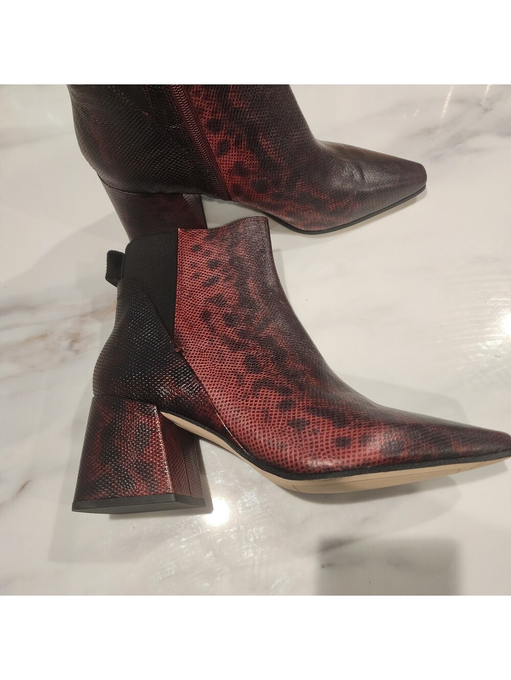 New Franco sarto Red and Black Snake Print Ankle Boots with Block Heel